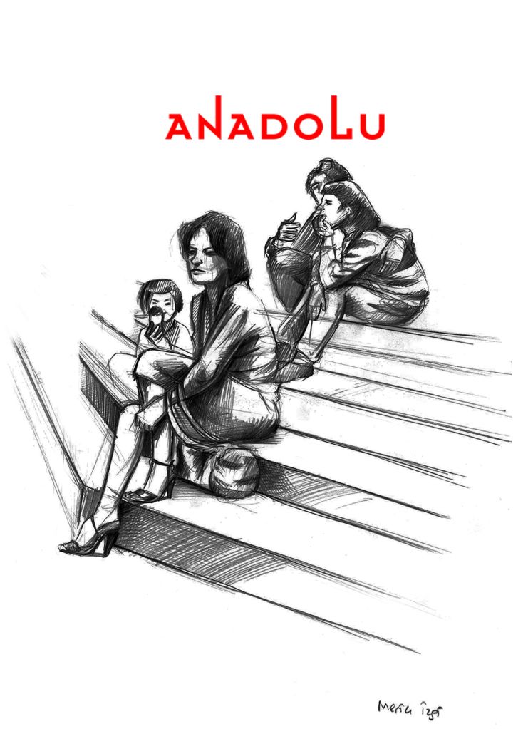 Karakalem Merdivende Oturan Anne Ve Çocuk Çizimi Çukurovada